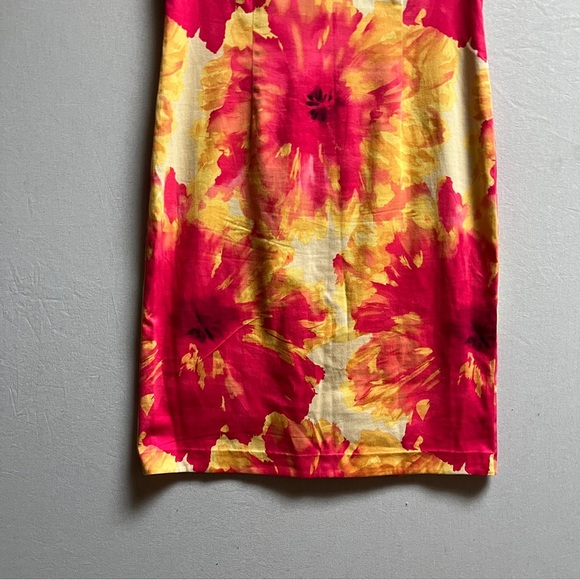 Chetta B Pink Floral Sheath Midi Scoop Neck Sleeveless Cotton Dress Sz 8 - Picture 2 of 12